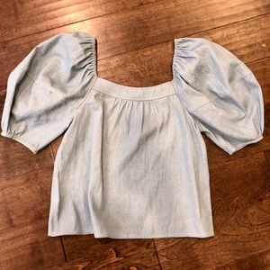 Denim off shoulder puff sleeve top